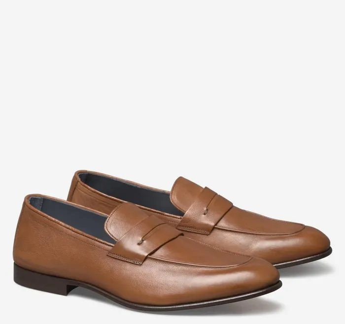 Men Johnston and Murphy SlipOns and Loafers Taylor Penny Loafer Tan Italian Calfskin