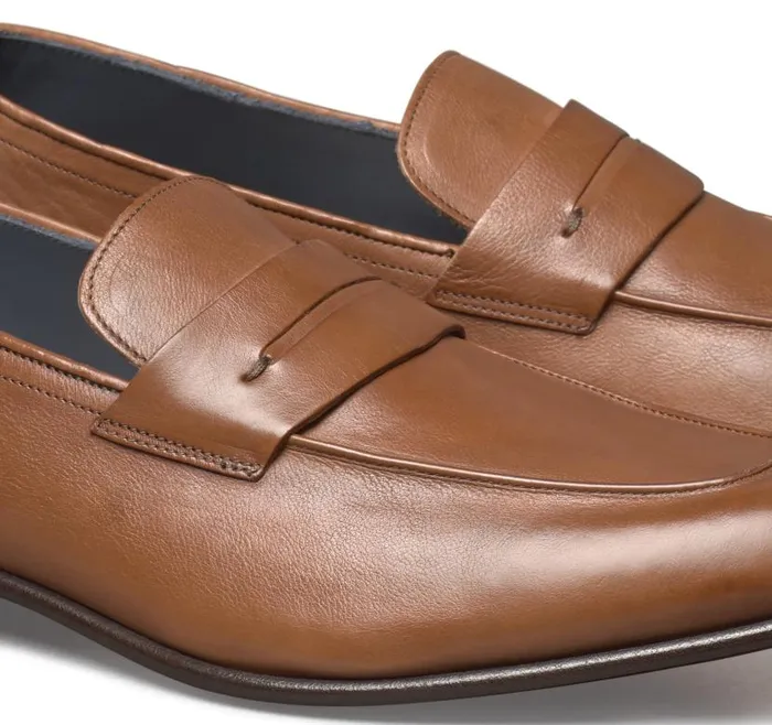 Men Johnston and Murphy SlipOns and Loafers Taylor Penny Loafer Tan Italian Calfskin Men Johnston and Murphy SlipOns and Loafers Taylor Penny Loafer Tan Italian Calfskin