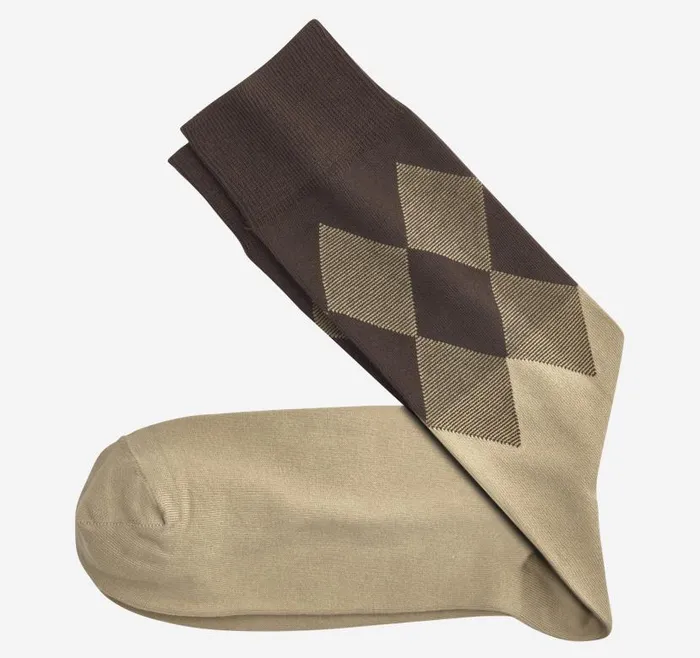 Men Johnston and Murphy Socks Argyle Colorblock Socks Khaki
