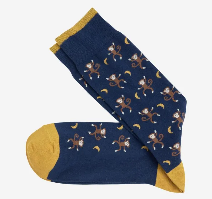 Men Johnston and Murphy Socks Novelty Socks Navy Dancing Monkeys
