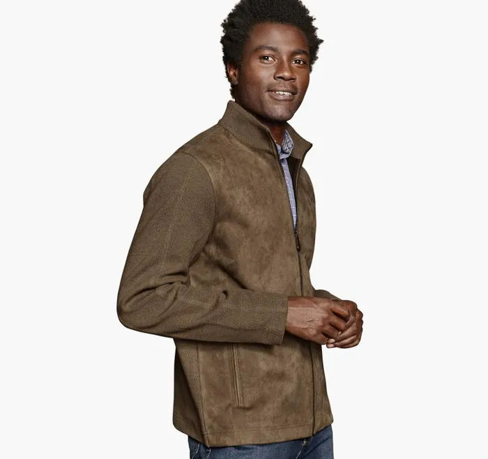 Men Johnston and Murphy Sweaters and Knits FauxSuede FullZip Camel