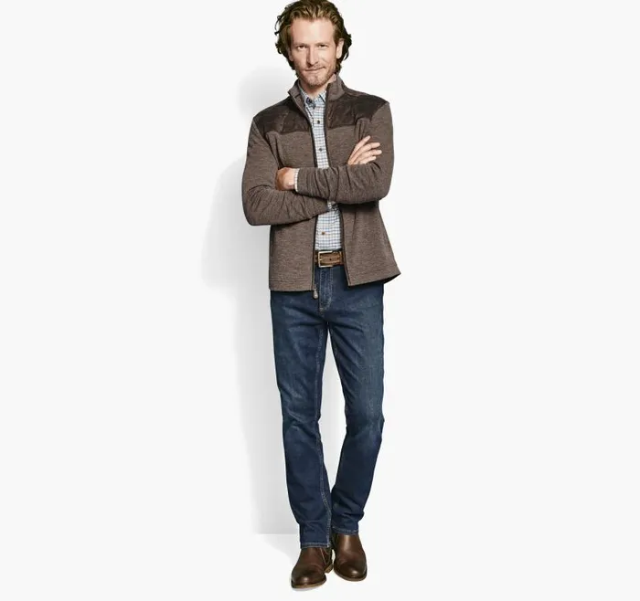 Men Johnston and Murphy Sweaters and Knits QuiltedYoke FullZip Brown Men Johnston and Murphy Sweaters and Knits QuiltedYoke FullZip Brown