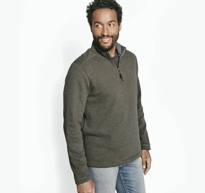 Men Johnston and Murphy Sweaters and Knits Reversible Solid QuarterZip Olivecharcoal