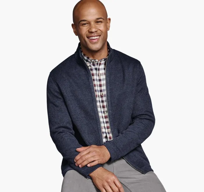 Men Johnston and Murphy Sweaters and Knits Ribbed Full Zip Sweater Navy