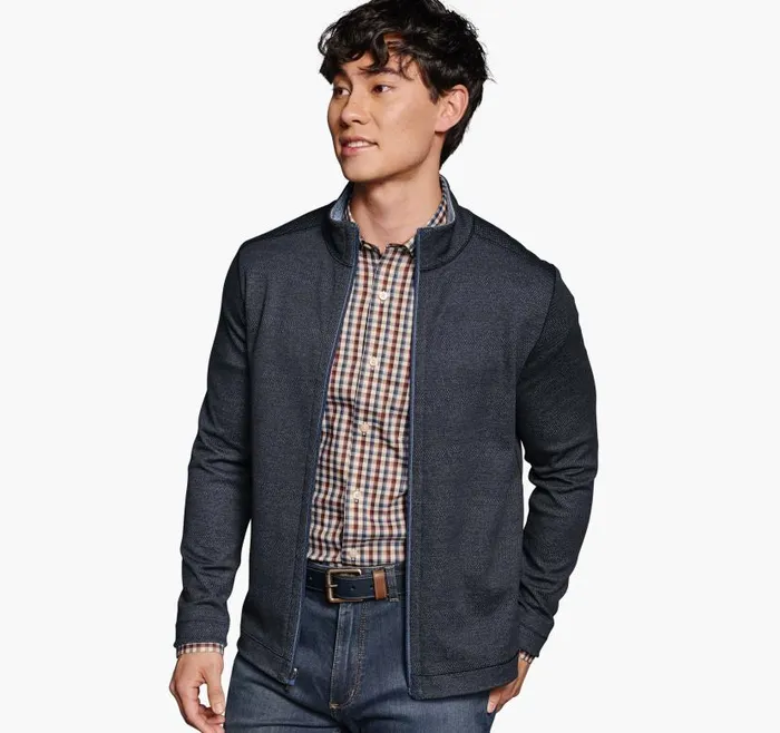 Men Johnston and Murphy Sweaters and Knits XC4 Reversible Full Zip Navylight Blue
