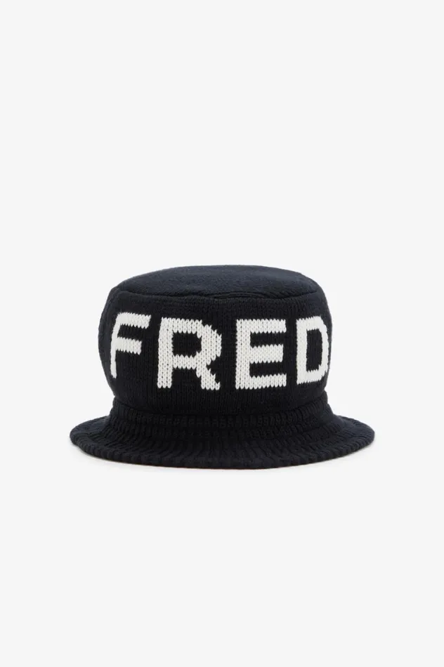 Men Knitted Bucket Hat Blacksnow White Fred Perry Accessories