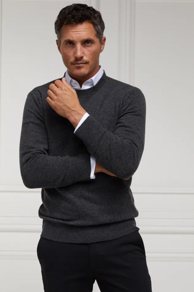 Men Knitwear Holland Cooper Byron Crew Neck Knit Charcoal