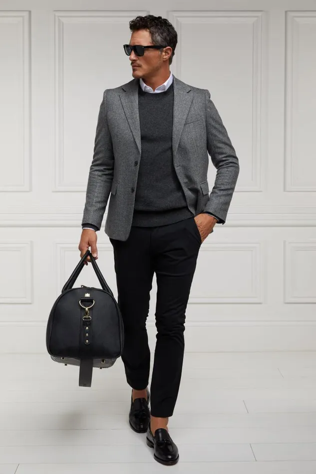 Men Knitwear Holland Cooper Byron Crew Neck Knit Charcoal