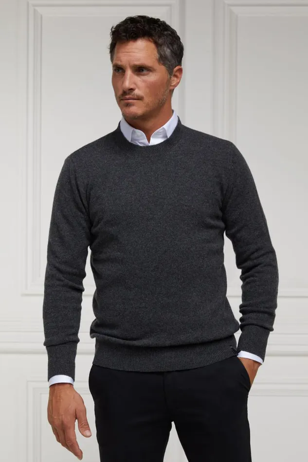 Men Knitwear Holland Cooper Byron Crew Neck Knit Charcoal