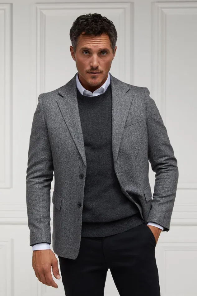 Men Knitwear Holland Cooper Byron Crew Neck Knit Charcoal