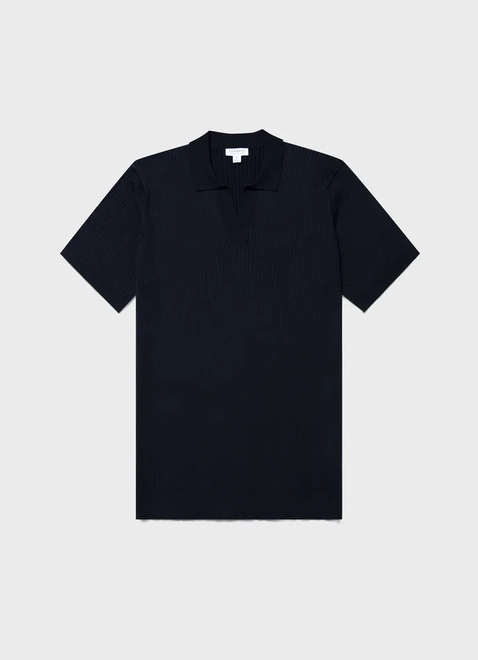 Men Knitwear ussunspel Fine Rib Silk Cotton Polo Shirt Navy