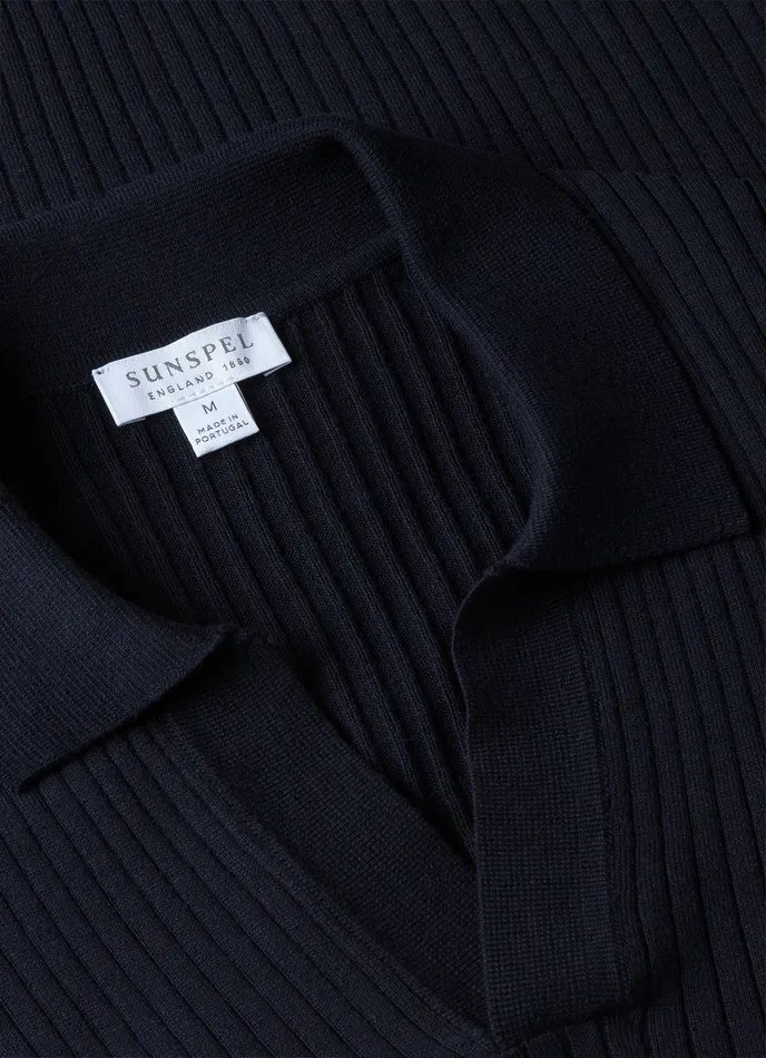 Men Knitwear ussunspel Fine Rib Silk Cotton Polo Shirt Navy