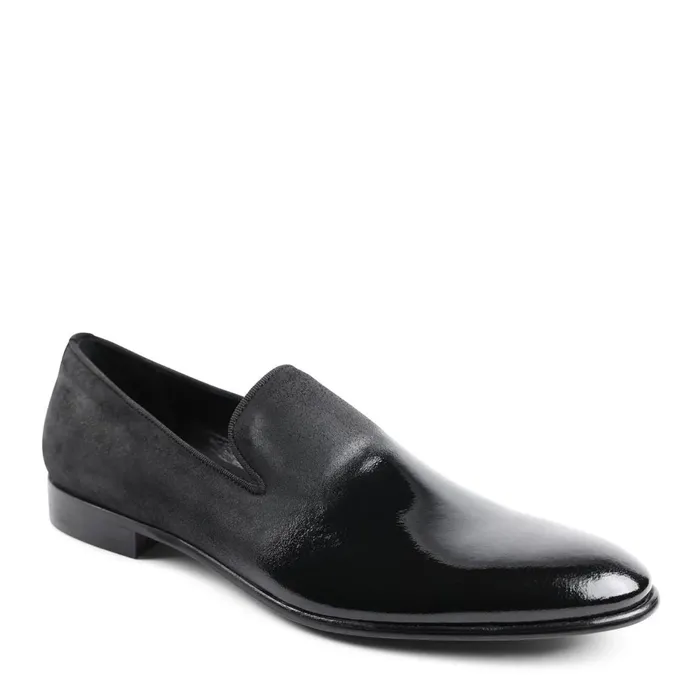 Men Loafers and Slipons Bruno Magli Monet ALine Patent Suede Smoking Slipper 8211 Black