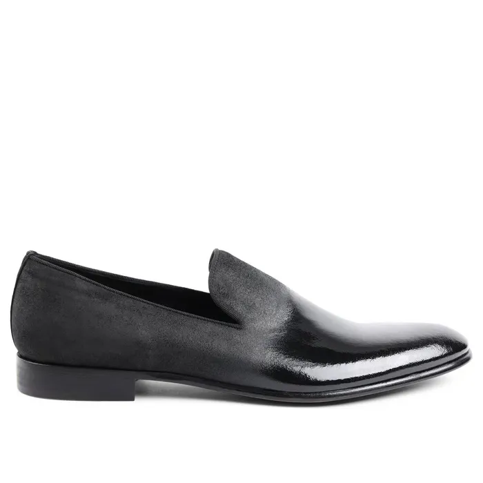 Men Loafers and Slipons Bruno Magli Monet ALine Patent Suede Smoking Slipper 8211 Black
