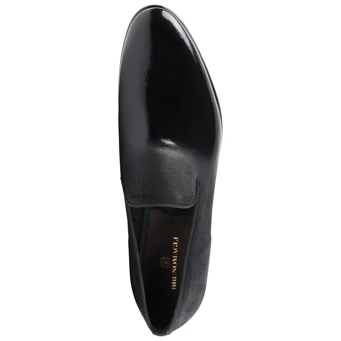 Men Loafers and Slipons Bruno Magli Monet ALine Patent Suede Smoking Slipper 8211 Black