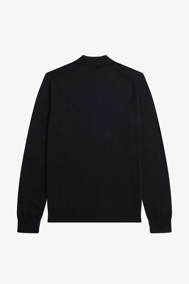 Men Long Sleeve Knitted Shirt Navy Fred Perry Knitwear