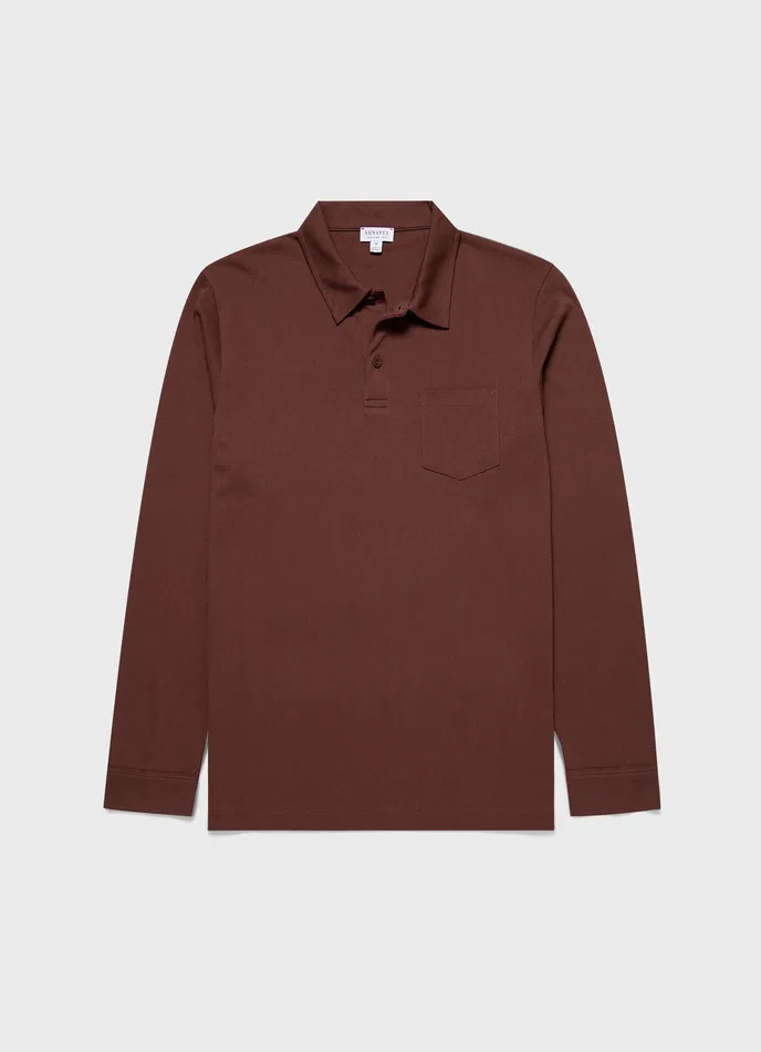 Men Long Sleeve Riviera Polo Shirt Cocoa Brown Polo Shirts ussunspel