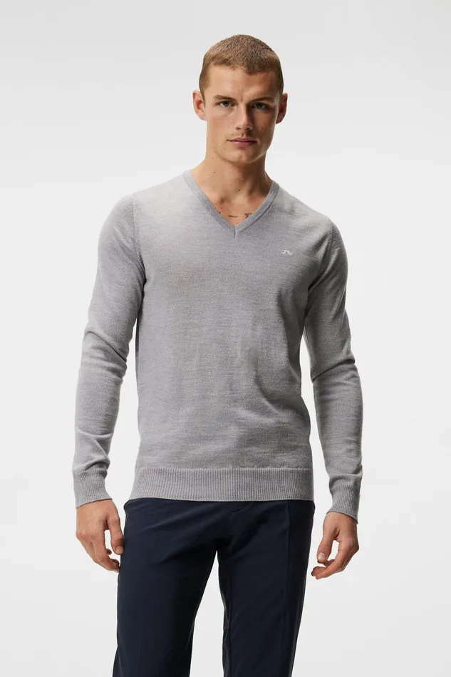 Men Lymann Knitted Sweater Light Grey Melange JLindeberg Knitwear