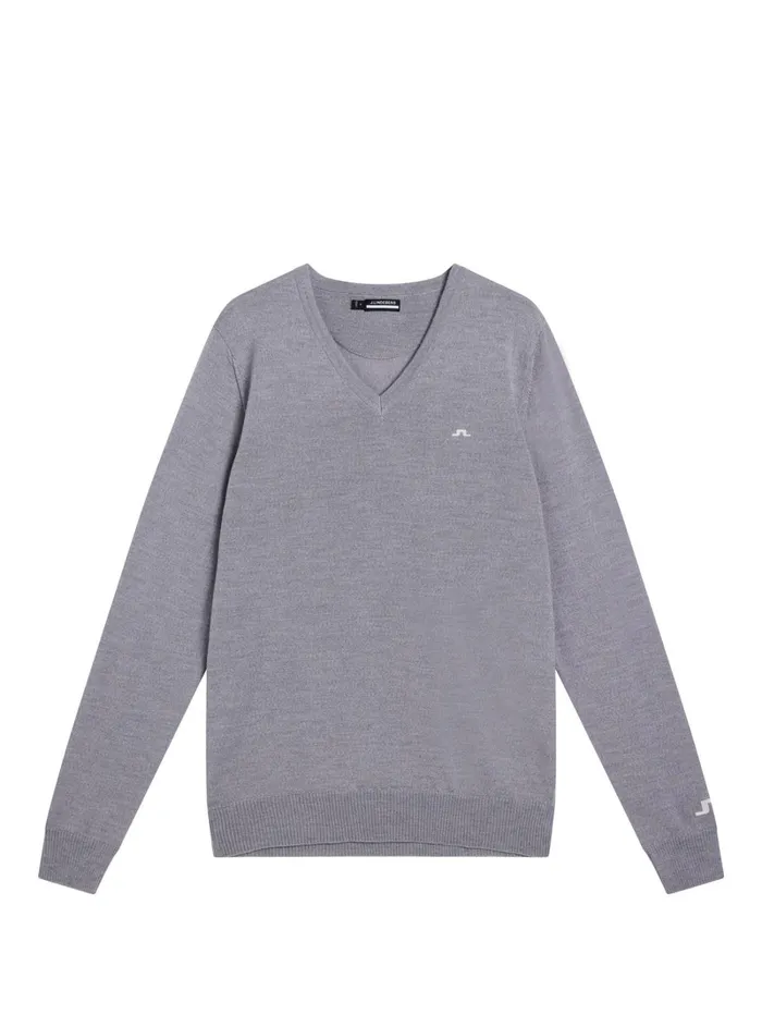 Men Lymann Knitted Sweater Light Grey Melange JLindeberg Knitwear