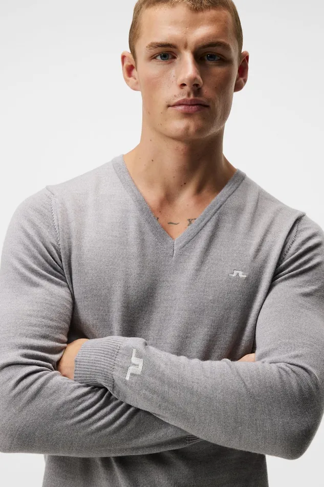 Men Lymann Knitted Sweater Light Grey Melange JLindeberg Knitwear
