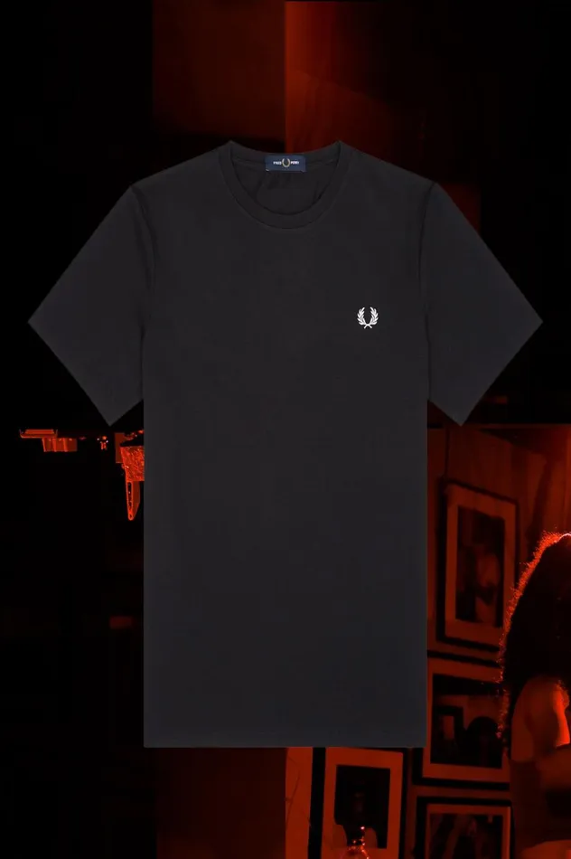 Men Munich Ringer TShirt Black Fred Perry TShirts