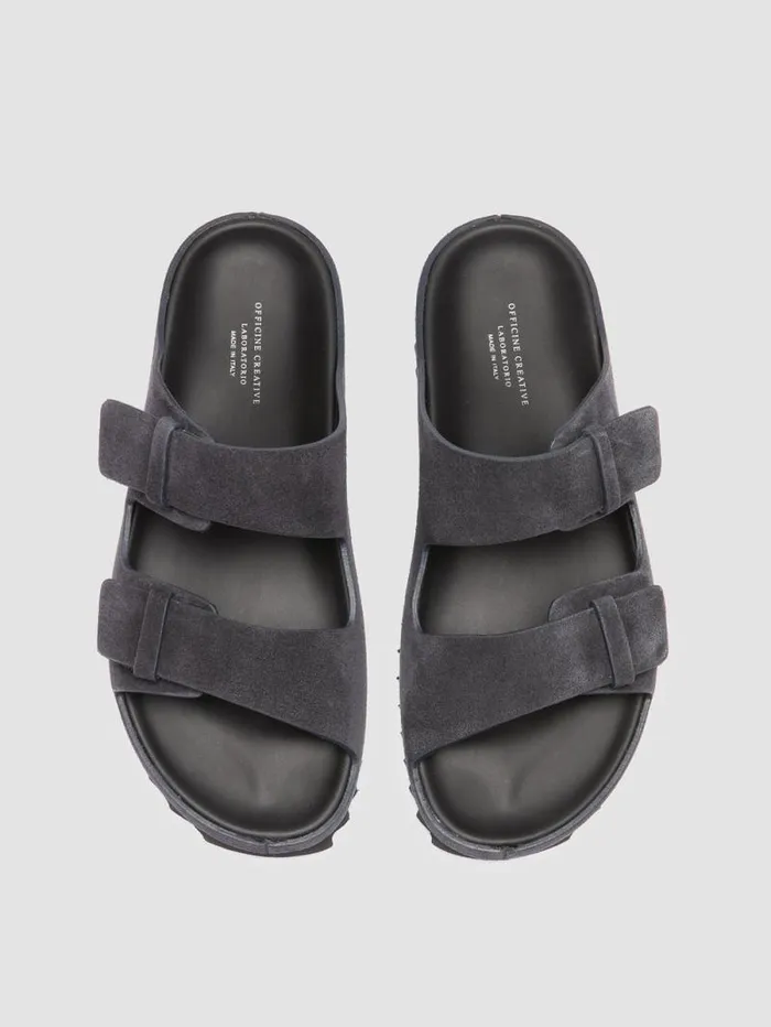 Men Officine Creative Footwear AGOR 010 Blue Suede Slide Sandals Men Officine Creative Footwear AGOR 010 Blue Suede Slide Sandals