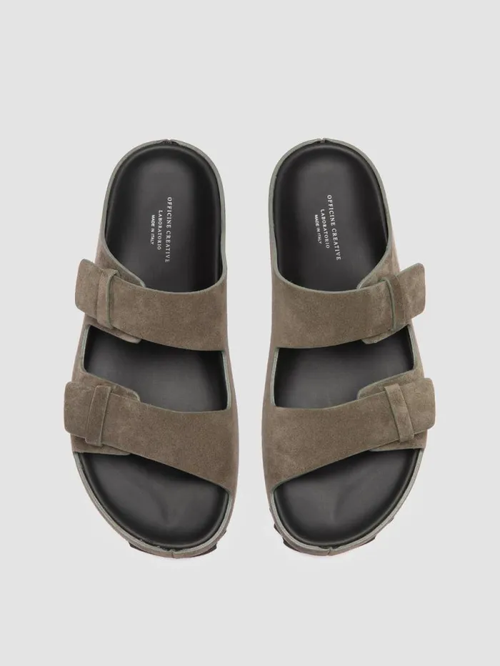 Men Officine Creative Footwear AGOR 010 Green Suede Slide Sandals Men Officine Creative Footwear AGOR 010 Green Suede Slide Sandals