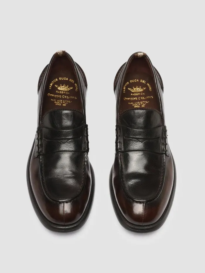 Men Officine Creative Footwear CHRONICLE 056 Dark Brown Leather Penny Loafers Men Officine Creative Footwear CHRONICLE 056 Dark Brown Leather Penny Loafers