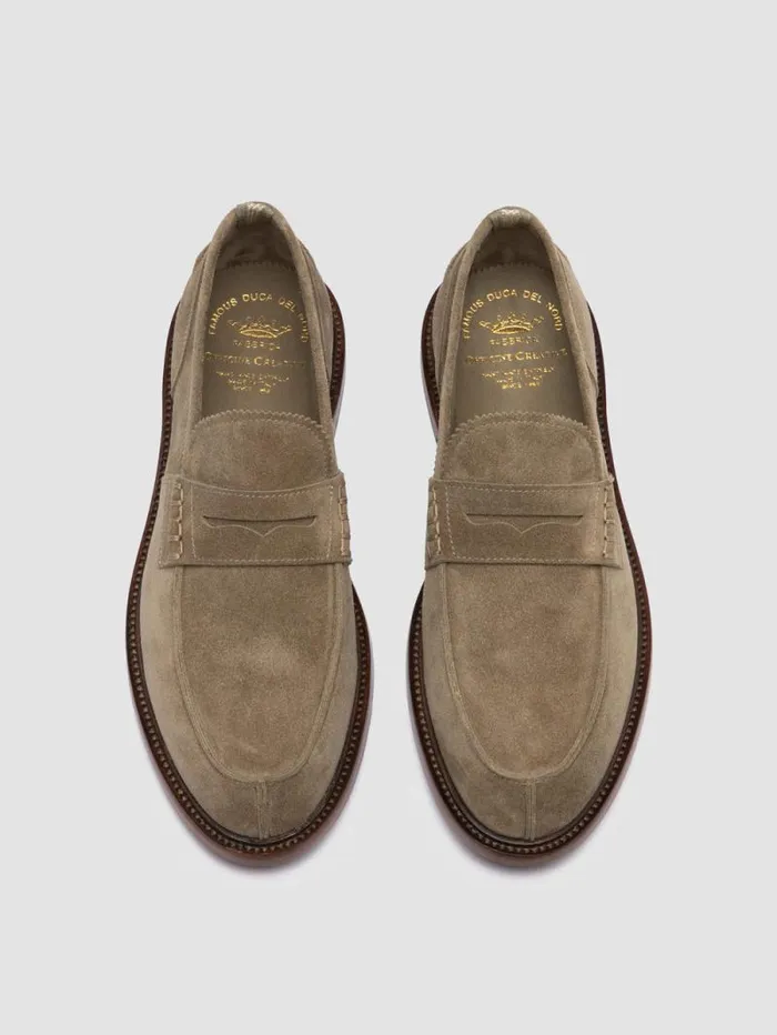 Men Officine Creative Footwear SAX 001 Taupe Suede Penny Loafers Men Officine Creative Footwear SAX 001 Taupe Suede Penny Loafers