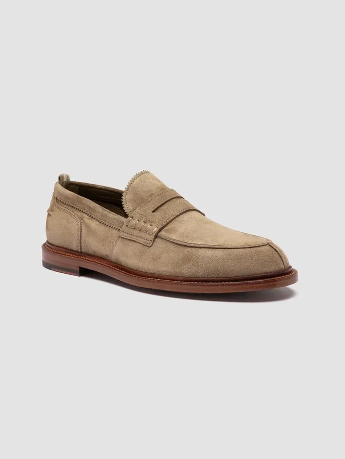 Men Officine Creative Footwear SAX 001 Taupe Suede Penny Loafers Men Officine Creative Footwear SAX 001 Taupe Suede Penny Loafers