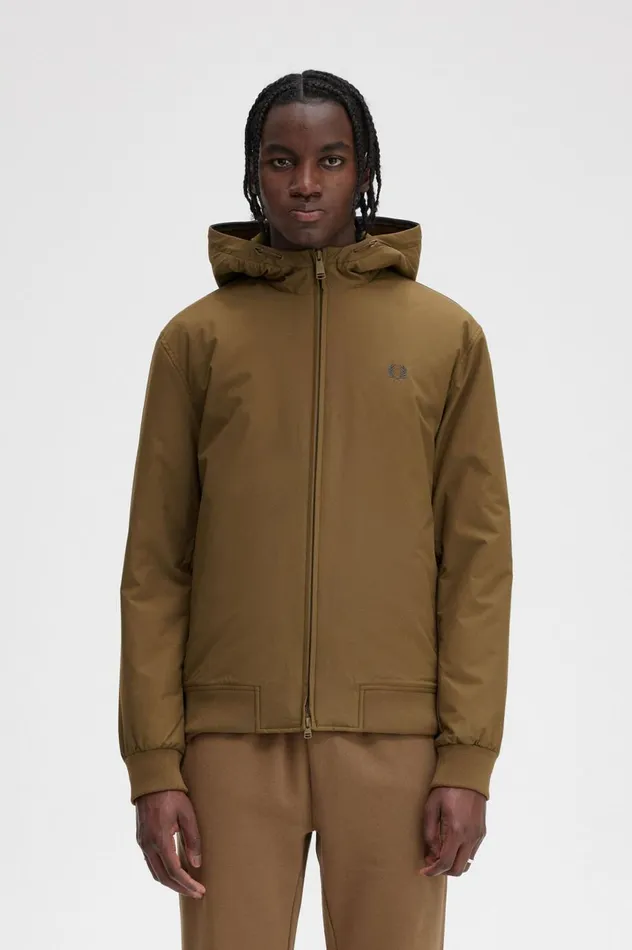 Men Padded Hooded Brentham Jacket Shaded Stone Fred Perry Coats and Jackets