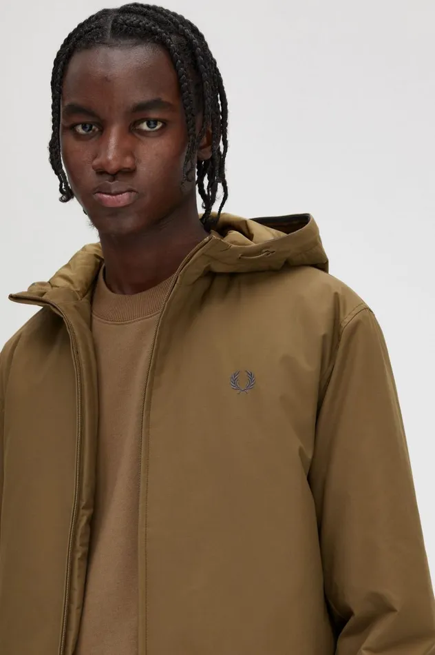 Men Padded Hooded Brentham Jacket Shaded Stone Fred Perry Coats and Jackets