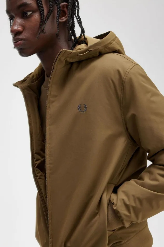 Men Padded Hooded Brentham Jacket Shaded Stone Fred Perry Coats and Jackets