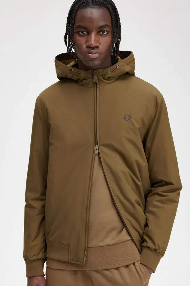 Men Padded Hooded Brentham Jacket Shaded Stone Fred Perry Coats and Jackets