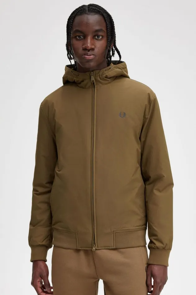 Men Padded Hooded Brentham Jacket Shaded Stone Fred Perry Coats and Jackets