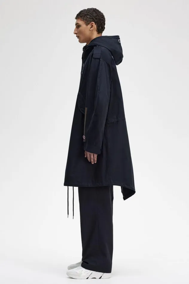 Men Raf SimonsPrinted Patch Parka Navy Fred Perry Coats and Jackets