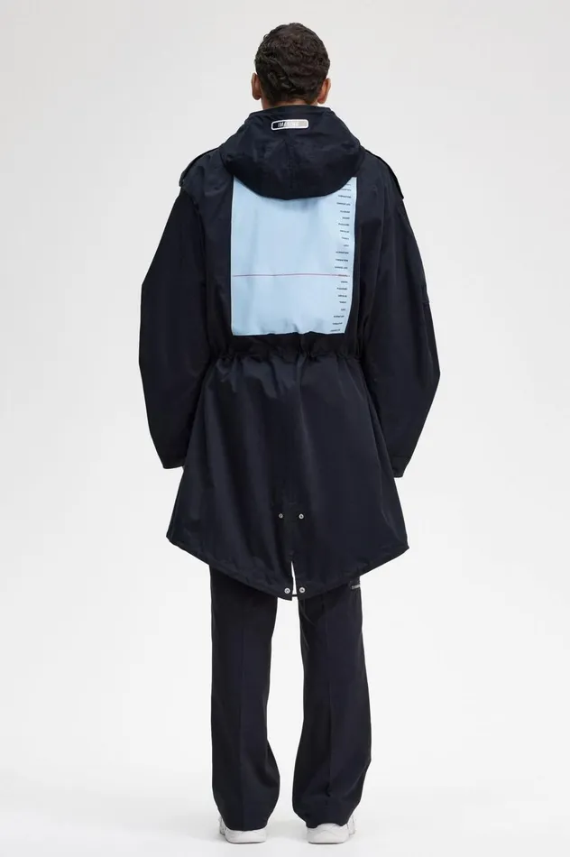Men Raf SimonsPrinted Patch Parka Navy Fred Perry Coats and Jackets
