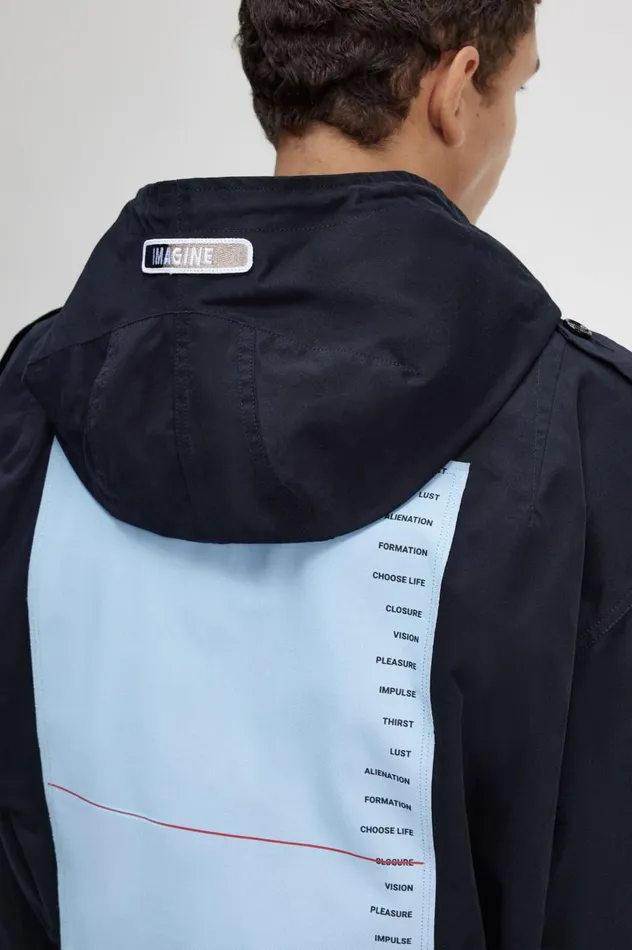 Men Raf SimonsPrinted Patch Parka Navy Fred Perry Coats and Jackets