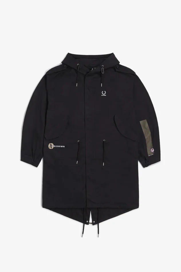 Men Raf SimonsPrinted Patch Parka Navy Fred Perry Coats and Jackets