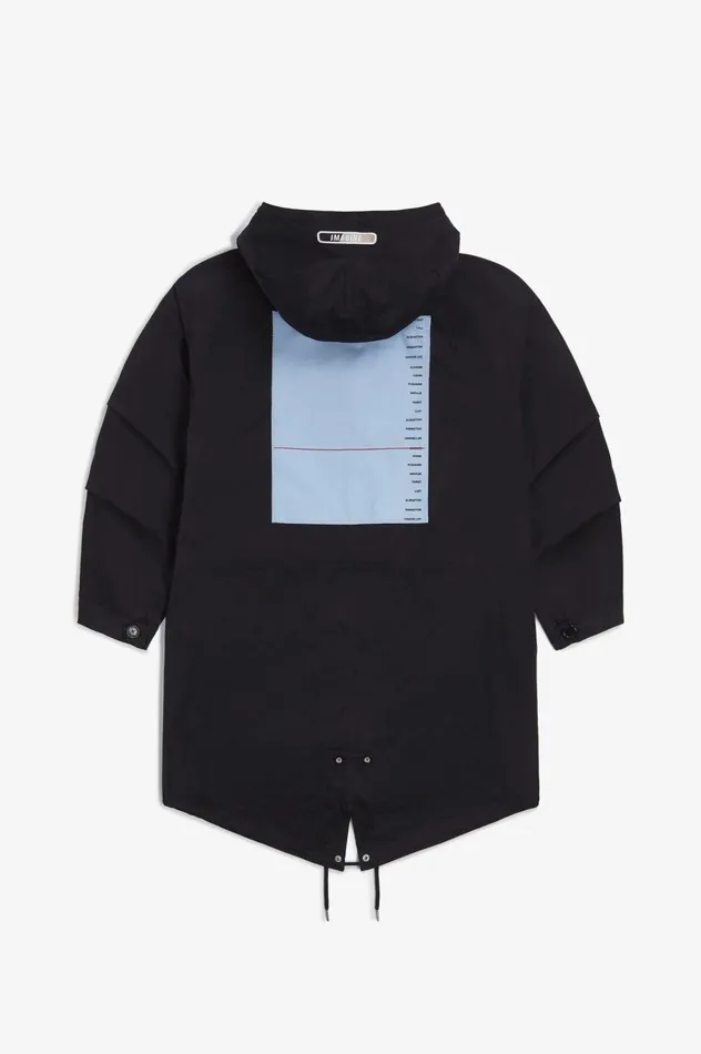 Men Raf SimonsPrinted Patch Parka Navy Fred Perry Coats and Jackets
