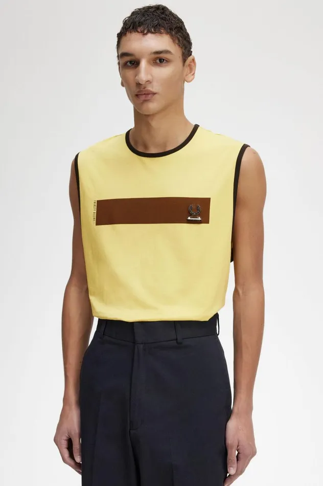 Men Raf SimonsPrinted Vest Dirty Lime Fred Perry TShirts