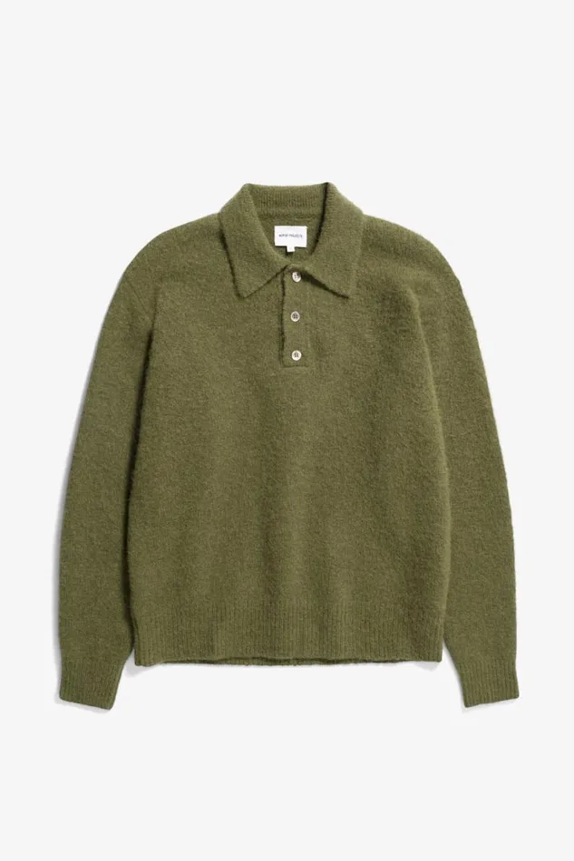 Men Rasmus Relaxed Brushed Polo Ivy Green Norse Projects Knitwear
