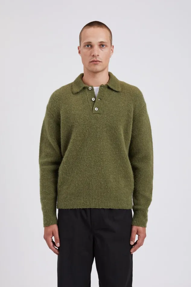 Men Rasmus Relaxed Brushed Polo Ivy Green Norse Projects Knitwear