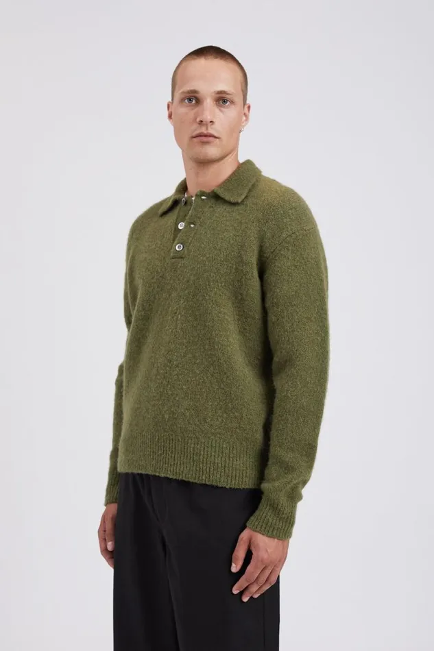 Men Rasmus Relaxed Brushed Polo Ivy Green Norse Projects Knitwear