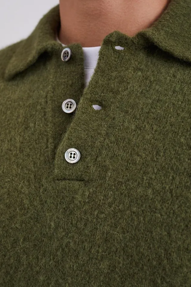 Men Rasmus Relaxed Brushed Polo Ivy Green Norse Projects Knitwear