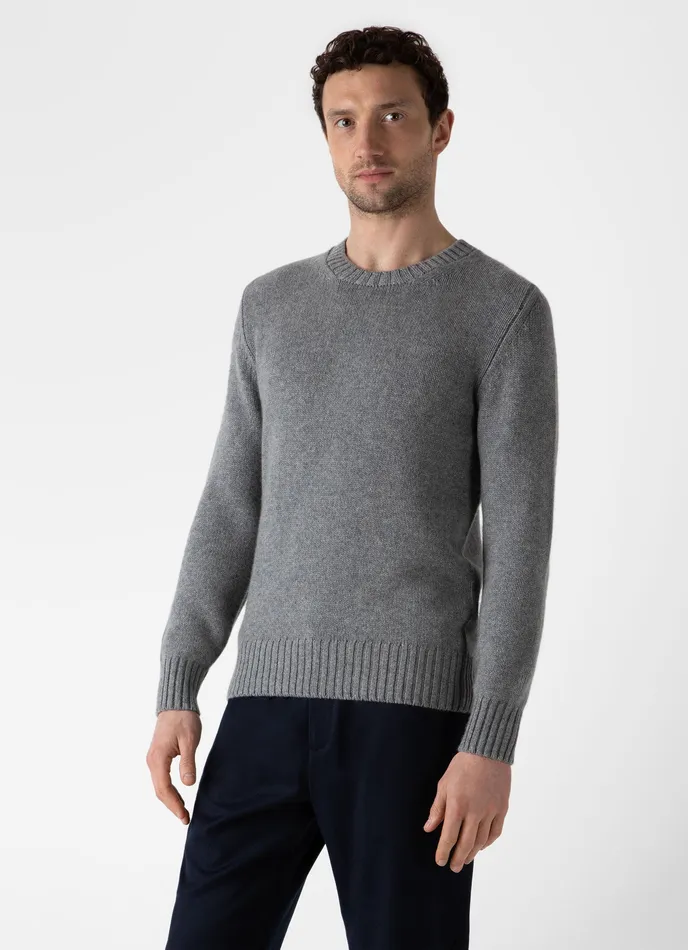 Men Roxburgh Cashmere Jumper Mid Grey Melange Knitwear ussunspel Men Roxburgh Cashmere Jumper Mid Grey Melange Knitwear ussunspel