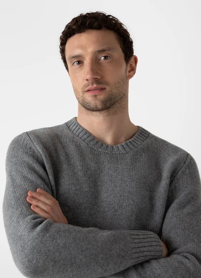Men Roxburgh Cashmere Jumper Mid Grey Melange Knitwear ussunspel Men Roxburgh Cashmere Jumper Mid Grey Melange Knitwear ussunspel