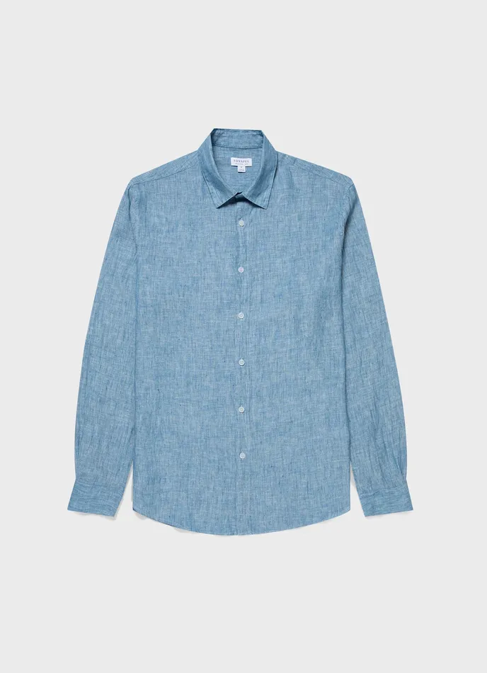 Men Shirts ussunspel Linen Shirt Como Blue