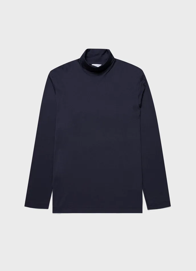 Men Tshirts ussunspel Long Sleeve Roll Neck Tshirt Navy