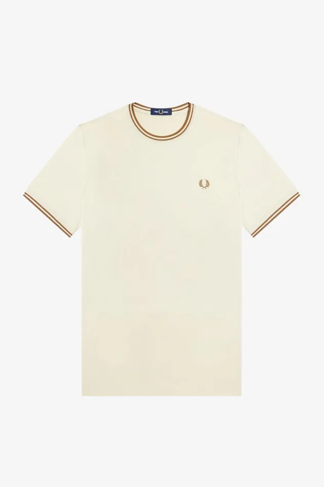 Men Twin Tipped TShirt Oatmeal Fred Perry TShirts